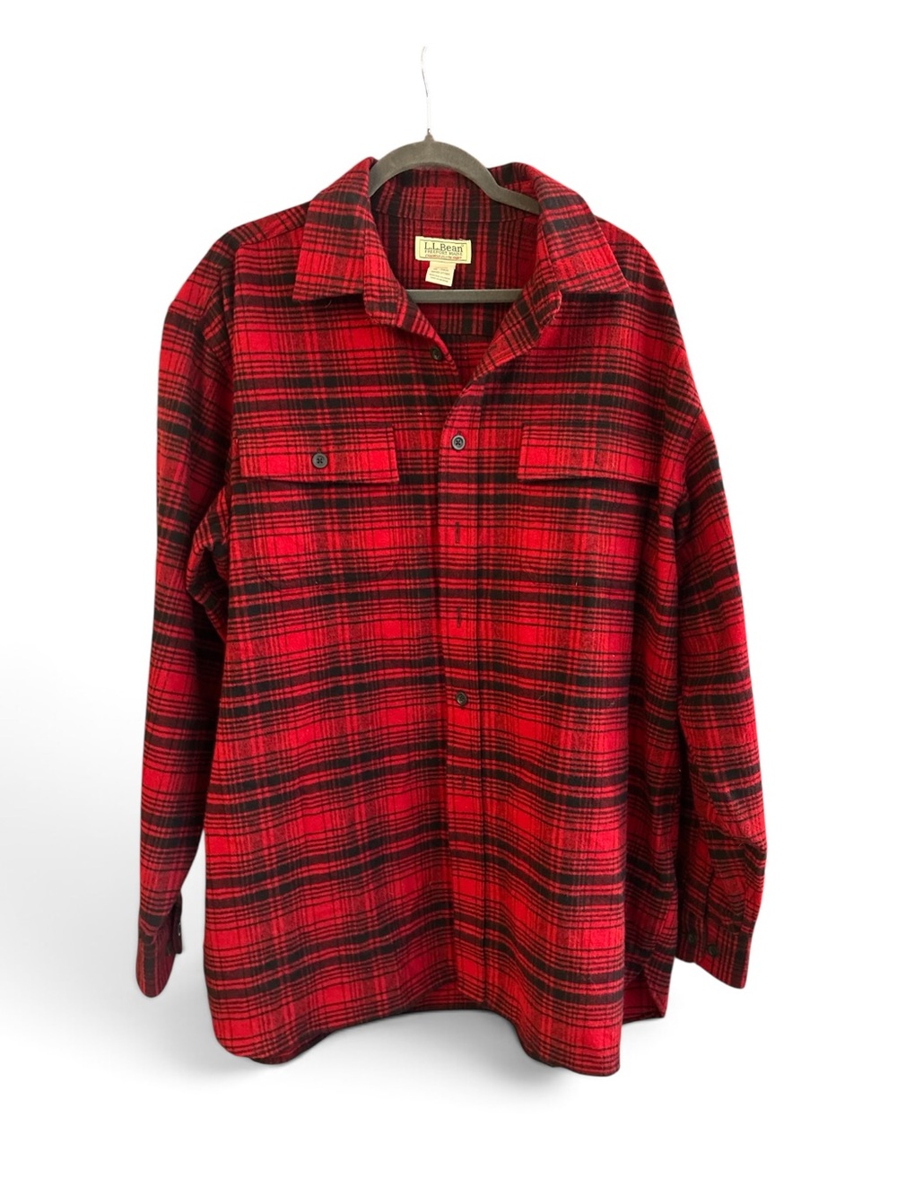 L.L. Bean Chamois Cloth Shirt Heavy Cotton Red Plaid Flannel Shirt Jacket